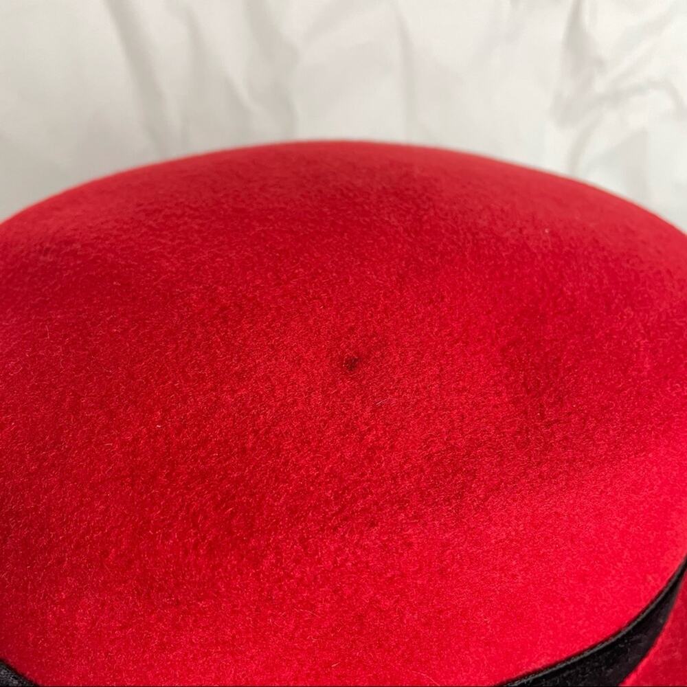 Vintage Red Bolero Hat 100% Wool Felt Black Ribbon and Coin - Picture 10 of 10
